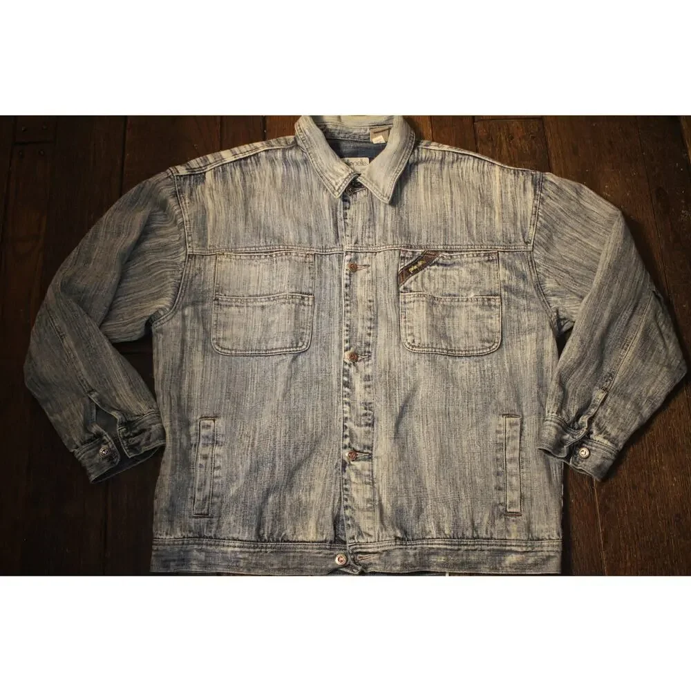 Vintage Pelle Pelle Denim Jacket XL 90s Light Wash Jean Coat  HipHop Streetwear